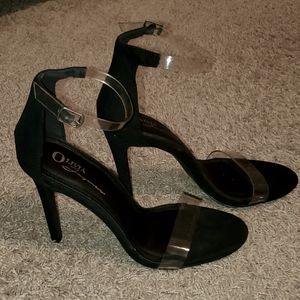 Olivia Ferguson black heels with clear strap for women size 8